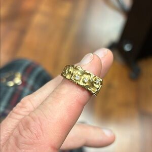 Gold Textured Ring with Diamonds